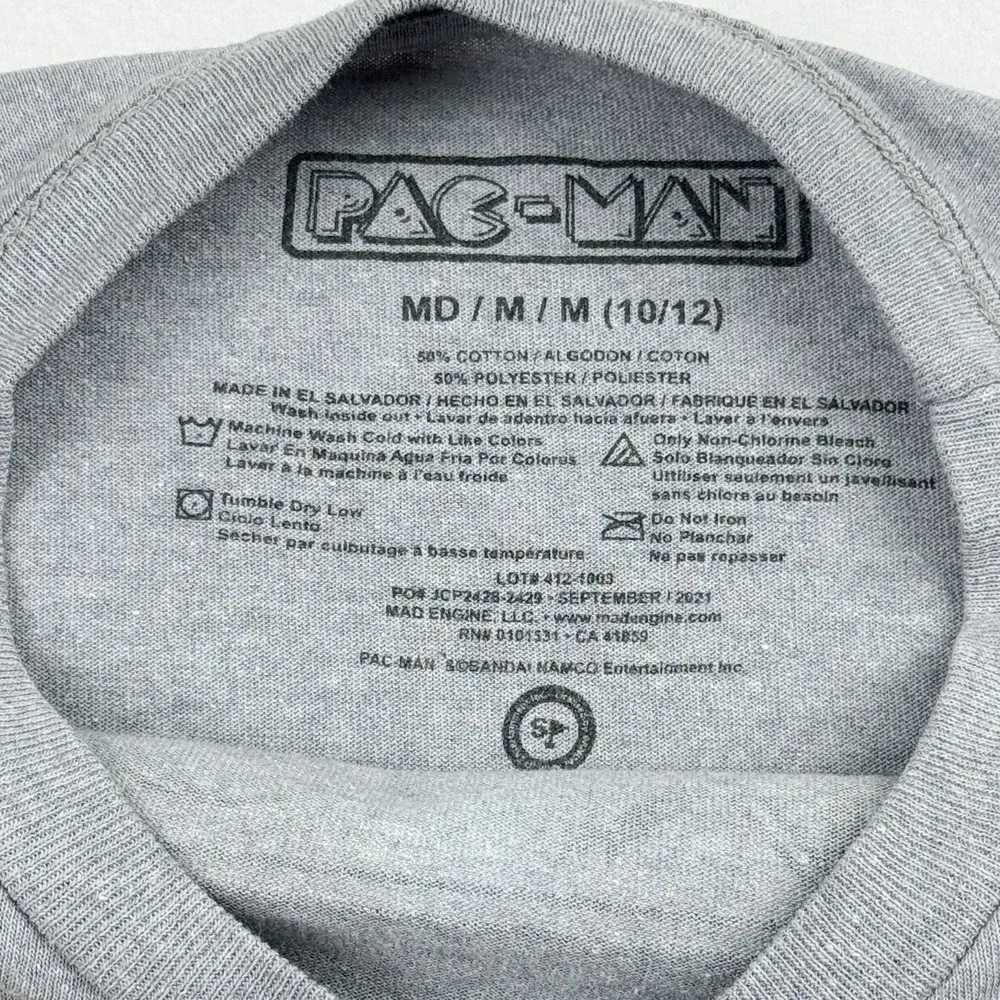 Pac-Man Long Sleeve Graphic T-Shirt Kids Medium 10/12 Gray Ghost Sleeve Gamer - Picture 3 of 4